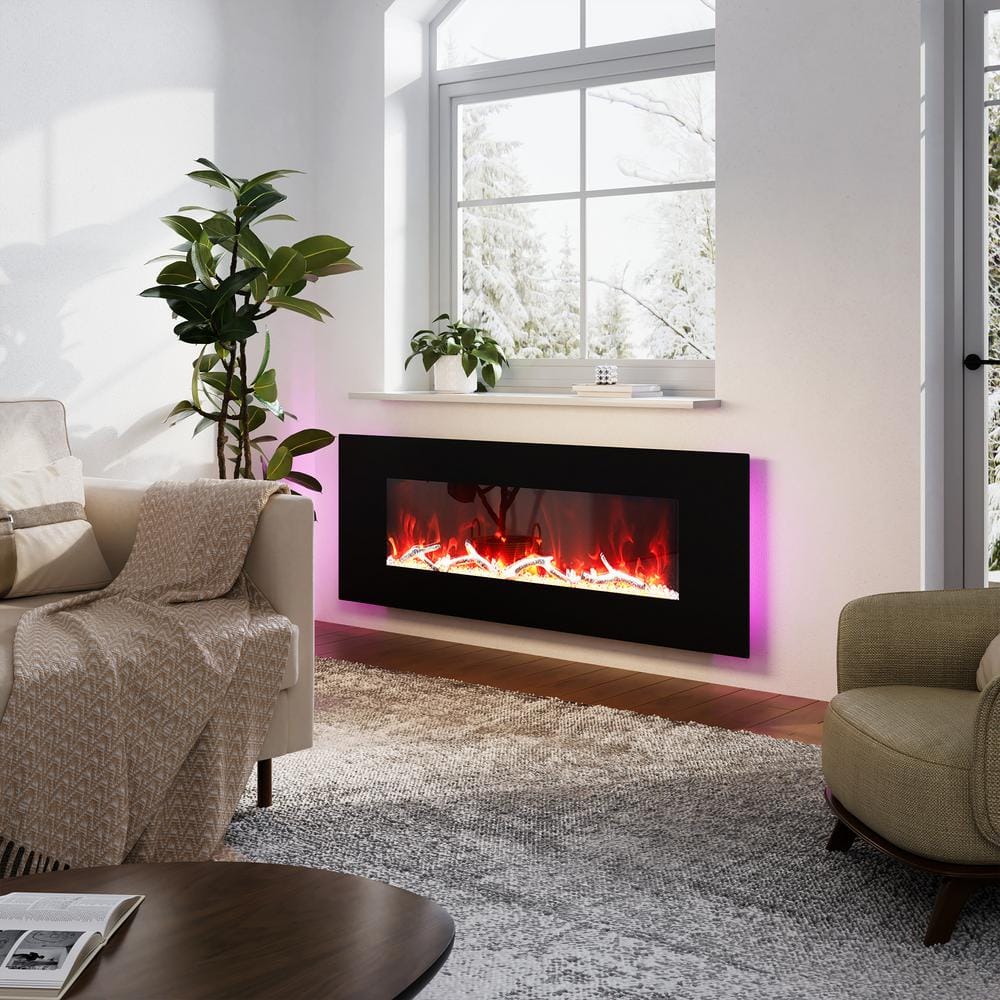 Clihome 50 in. 1500W Wall-Mount Fireplace in Black with Multicolor
