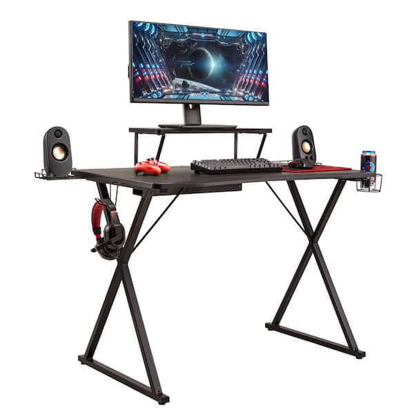 Seville Classics airLIFT 41.7 in. x 23.3 in. Black Gaming eSports Computer Desk X-Frame with Removable Monitor Riser