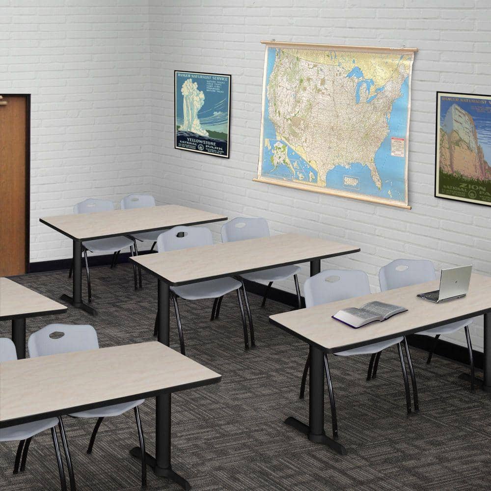 Cain 48 in. x 24 in. Maple T-Base Training Seminar Table Desk and 2 M Stack Chairs-Grey