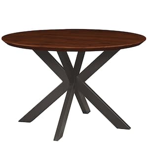 Ravenna 47" Modern Round Wood Dining Table With Metal X-Shaped Legs in Dark Walnut