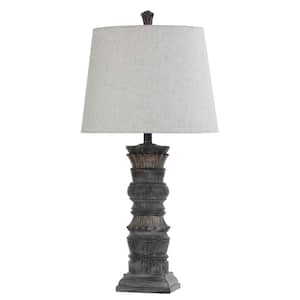 32 in. Black Stone like Finished Lamp Body Base Indoor Table Lamp with Fabric Shade