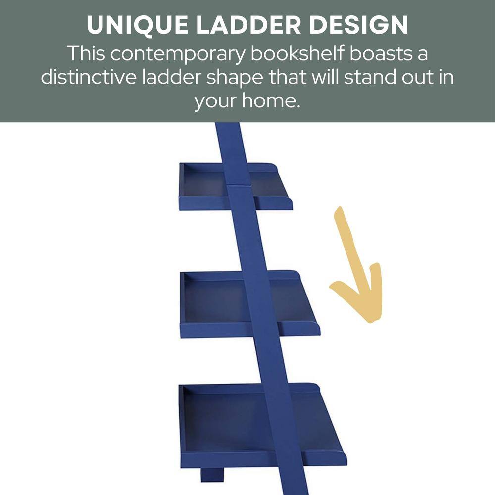 Cobalt Blue Adjustable Wood Ladder Bookshelf