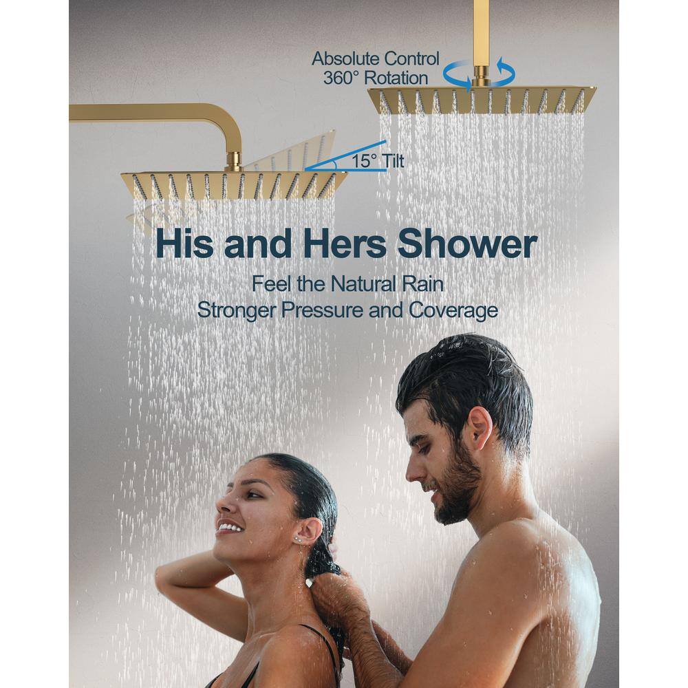 Grandjoy Brushed Gold Dual Shower Head System with Handheld Spray and Jets