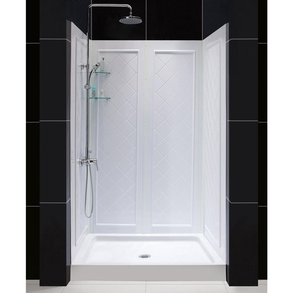 Infinity-Z Matte Black Frameless Sliding Shower Kit with Base