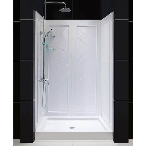 Qwall-5 36 in. x 48 in. x 76-3/4 in. Standard Fit Shower Kit in White with Shower Base and Back Wall