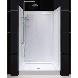 Qwall-5 36 in. x 48 in. x 76-3/4 in. Standard Fit Shower Kit in White with Shower Base and Back Wall