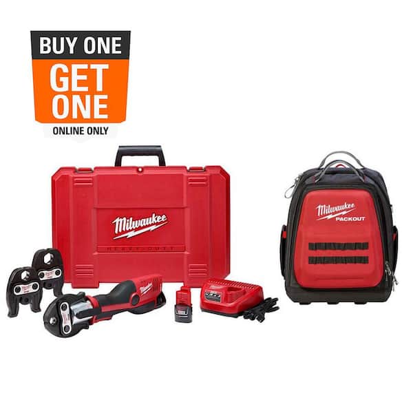 Milwaukee M12 12-Volt Lithium-Ion Force Logic 3/4 in. - 1 in. Copper Press Tool Kit with 3 Jaws Included and PACKOUT Backpack
