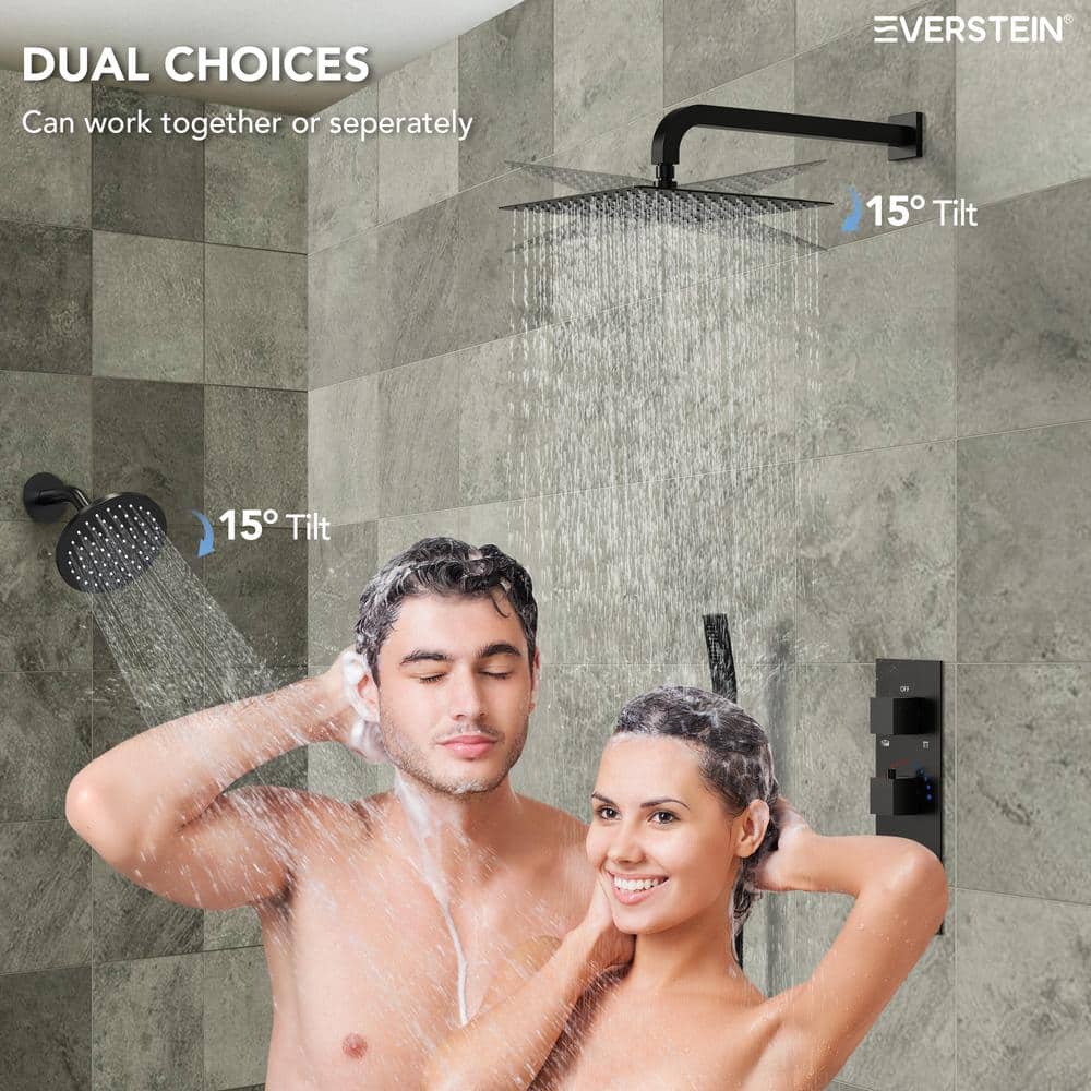 Matte Black 12" Dual Shower Head System with Handheld Spray