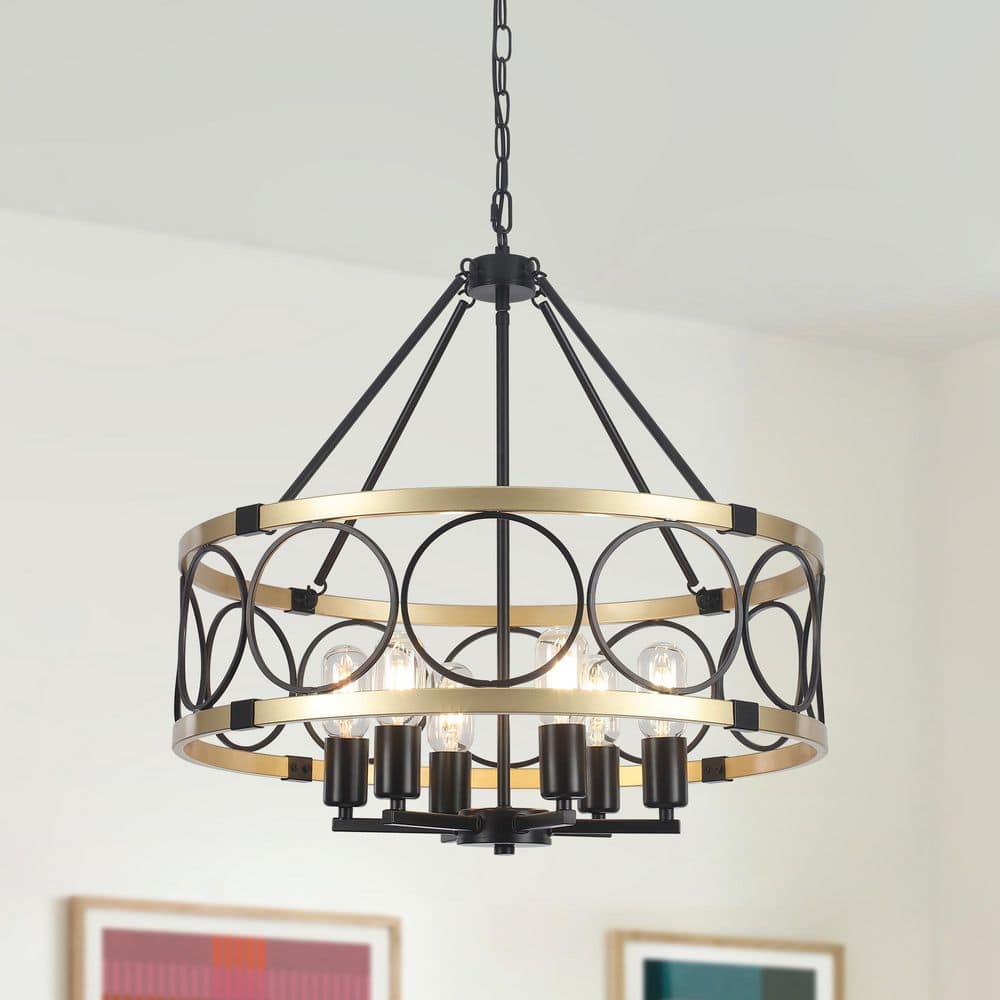 ZJVAIVE 6 Light Matte Black and Gold Modern Farmhouse Lantern Drum ...