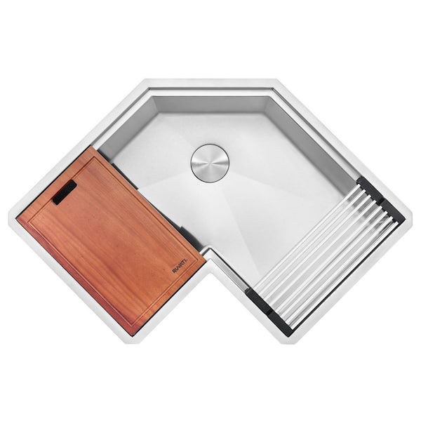 Renato 32 in. Undermount Single Bowl 16 Gauge Stainless Steel Corner Workstation Kitchen Sink with Accessorise