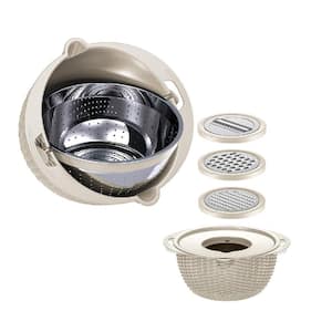 4in1 Stainless Steel Colander with Mixing Bowl Set for Kitchen in Biege