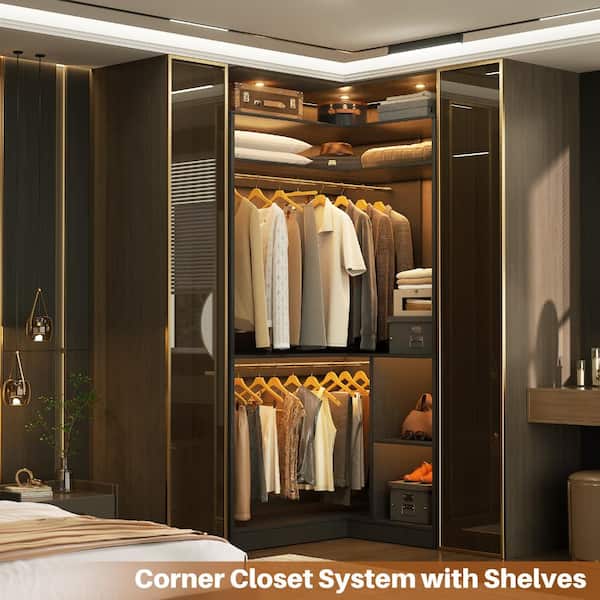 Aheaplus 34'' Corner Closet System with Shelves and Hanging Rods