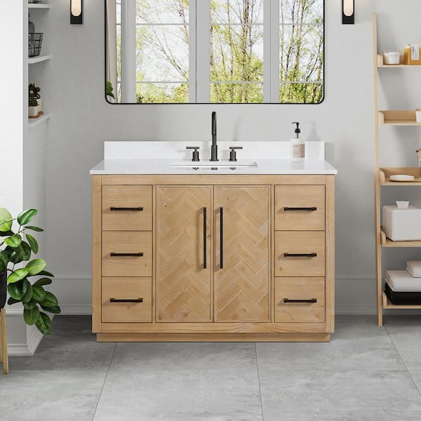 Altair Bellavia 48 in. W x 22 in. D x 34 in. H Single Sink Bath Vanity in Weathered Fir with White Engineered Stone Top