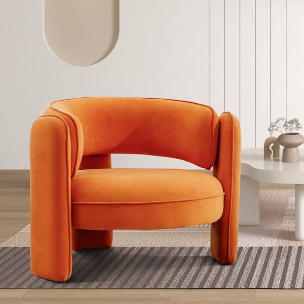 Bestier Modern Orange Velvet Accent Chair with Soft Cushion Stylish Club Adults Round Armchair