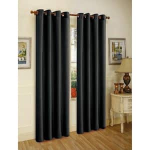 Black Faux Silk 100% Polyester Solid 55 in. W x 84 in. L Grommet Sheer Curtain Window Panel (Set of 2)