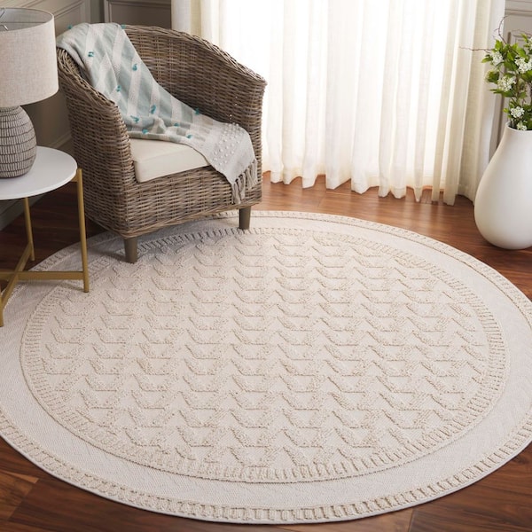 Paros 7 ft. x 7 ft. Round Ivory Micro Geometric Area Rug