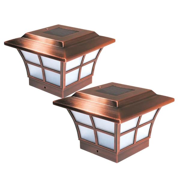 Classy Caps Prestige 4 in. x 4 in. Outdoor Electroplated Copper LED Solar Post Cap (2-Pack)