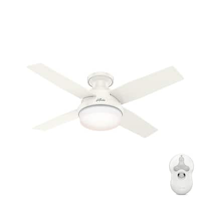 Hunter Dempsey 52 In Low Profile Led Indoor Fresh White Ceiling Fan With Universal Remote 59242 The Home Depot - Small White Ceiling Fan With Light Flush Mount