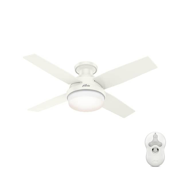 Hunter Dempsey 44 In Indoor Outdoor Fresh White Led Low Profile Ceiling Fan With Light Kit And Remote Control 50399 The Home Depot - Hunter Outdoor Low Profile Ceiling Fan With Light