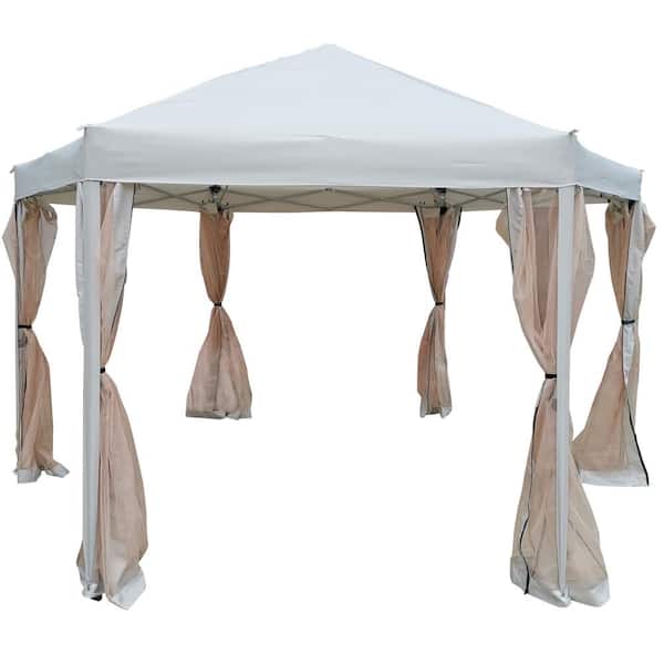 Unbranded 13 ft. x 13 ft. Light Gray Hexagonal Outdoor Patio Garden Gazebo Tent with Strong Steel Frame Storage Bag