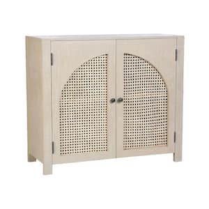 Selena White Wash 35 in. Height Solid Wood Storage Cabinet with Arched Woven Doors