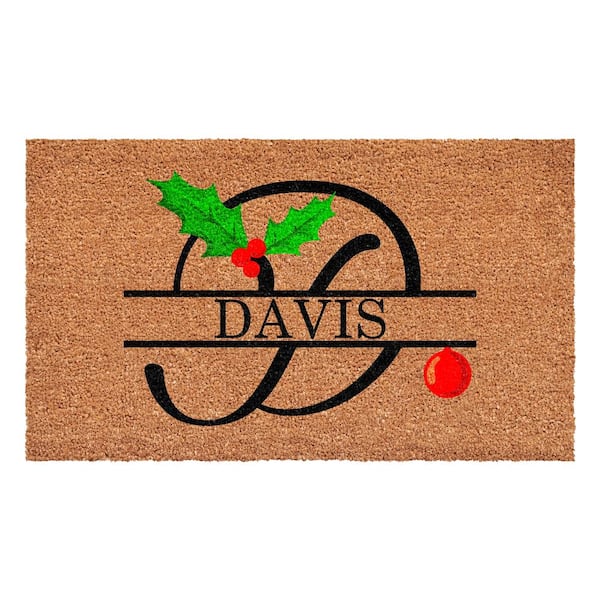 Calloway Mills Personalized Multi-Colored Christmas Holly 29 in. x 17 in. Indoor/Outdoor Doormat, Letter D