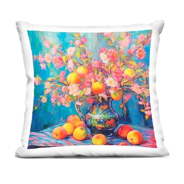 Stupell Industries Peach & Florals Bouquet Blue Floral Polyester 18 in. X 18in. Throw Pillow