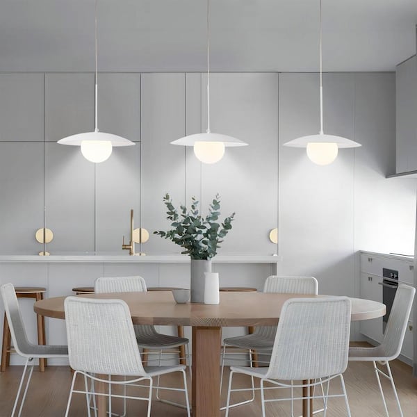 GoYeel 3-Light Matte White Modern/Contemporary Hanging Pendant Light Kitchen Island Light with White Shade