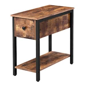 23.6 in. W Rustic Brown and Black Rectangle Wood End Table with 1-Drawer