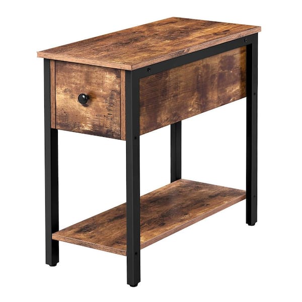 Cubilan 23.6 in. W Rustic Brown and Black Rectangle Wood End Table with 1-Drawer
