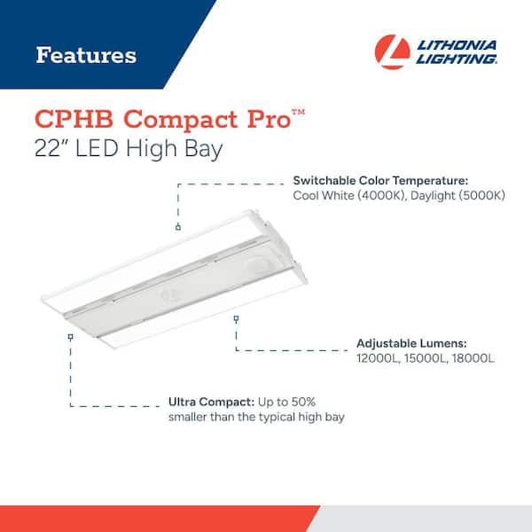 Lithonia Lighting Contractor Select CPHB 1.9 ft. 575-Watt Equivalent Adjustable Lumen and CCT Integrated LED Dimmable White High Bay Light