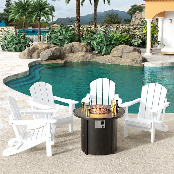 Adirondack chairs and store fire pit set