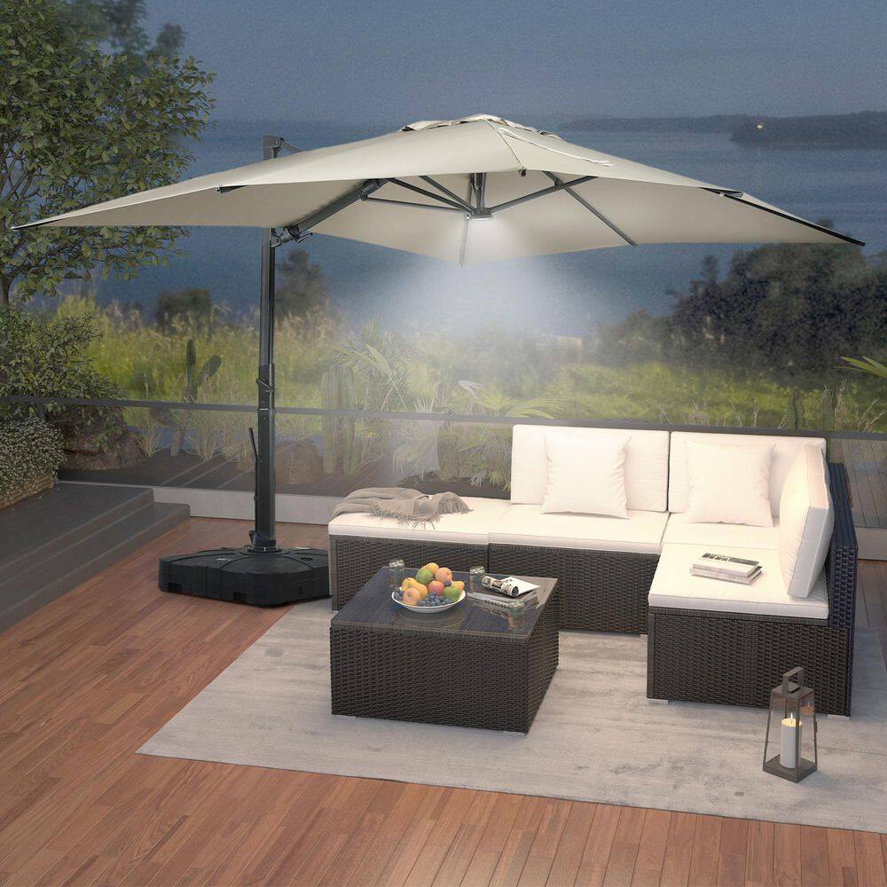 Tan 10x13 FT Aluminum Cantilever Patio Umbrella with LED Light