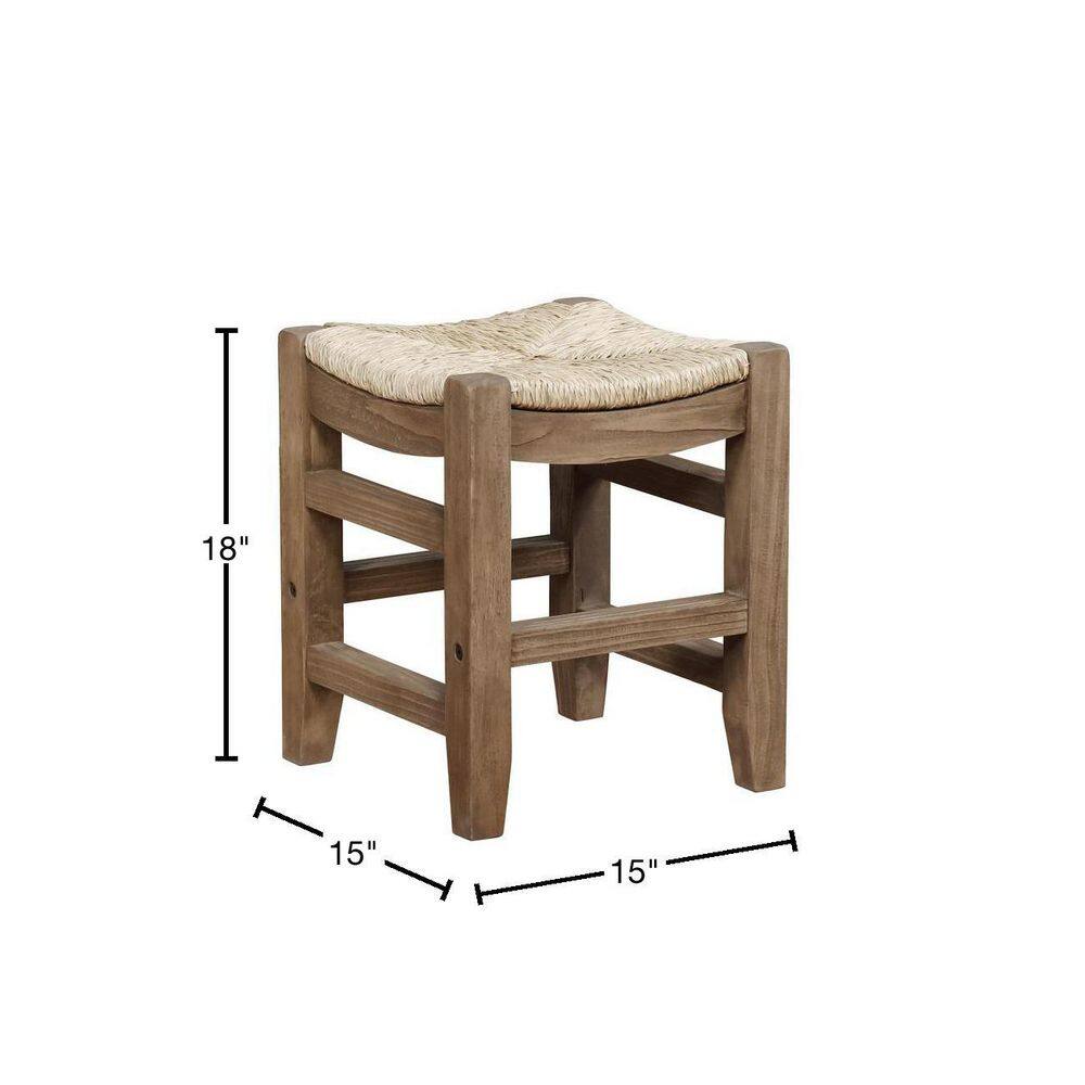 Rustic Industrial 18" Pine Wood Stool with Natural Rush Seat