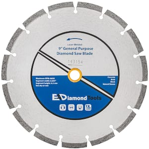 9 in. Laser Welded Diamond Saw Blade for Concrete Brick Block & Masonry, Heat Treated Blade Core, 7/8 in. -5/8 in. Arbor