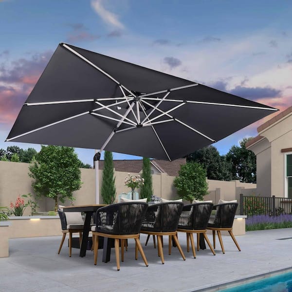 10 ft. x 13 ft. High-Quality Aluminum 360 Rotation Cantilever Polyester Outdoor Patio Umbrella with Base, Gray
