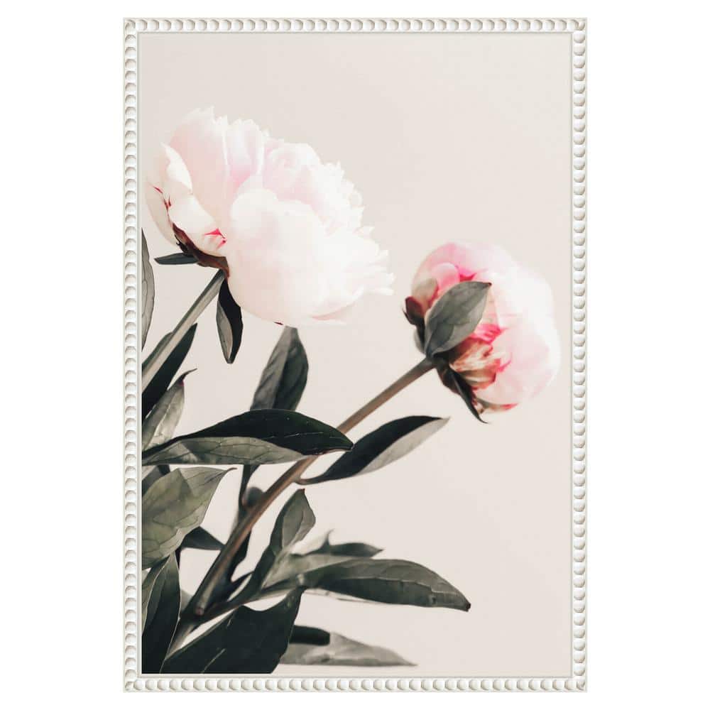 White Beaded Frame Peony Canvas Wall Art Print