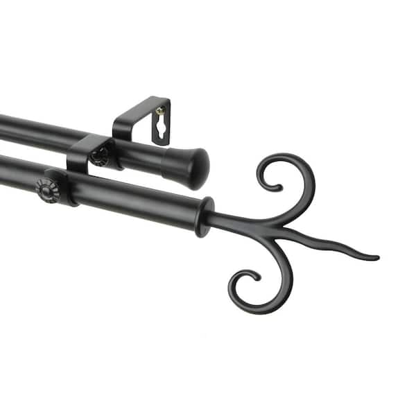 Rod Desyne 28 in. x 48 in. Lily Double Curtain Rod Set in Black 4734 ...