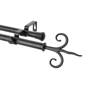 48 in. x 84 in. Lily Double Curtain Rod Set in Black