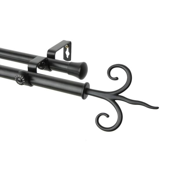 Rod Desyne 66 in. x 120 in. Lily Double Curtain Rod Set in Black