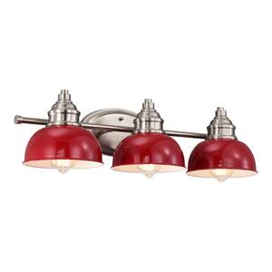 3-Light Red Round Hardwired Outdoor Wall Lantern Sconce Porch Light