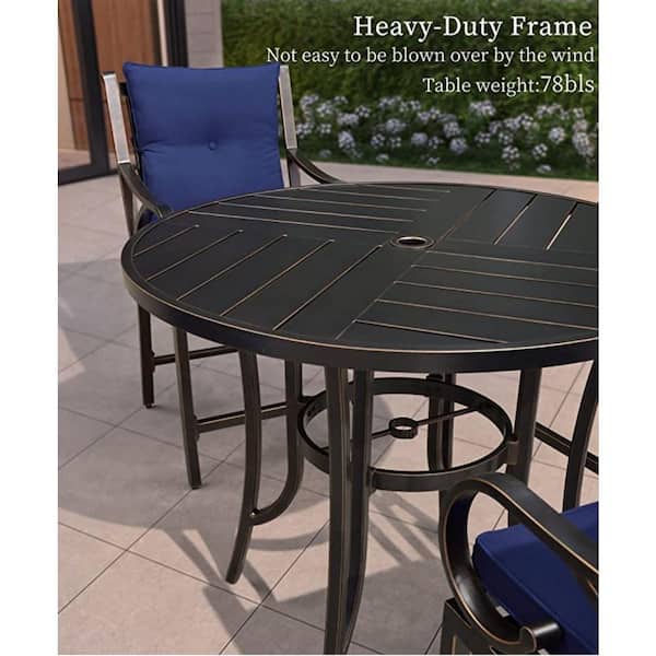 PURPLE LEAF 41.7 in. Antique Bronze Round Cast Aluminum with Umbrella Hole Outdoor Dining Coffee Modern Bar Patio Table