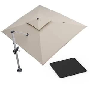 9 ft. x 11 ft. High-Quality Aluminum Cantilever Polyester Outdoor Patio Umbrella with Base Plate, Beige