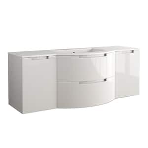 Oasi 67 in. Bath Vanity in Glossy White with Tekorlux Vanity Top in White with White Basin