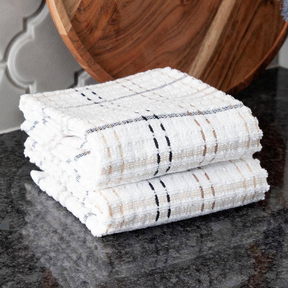 Latte Plaid Terry Cotton Kitchen Towel Set