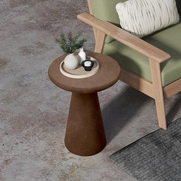 UPHA 16 in. Dark Brown Concrete Fade Resistant Patio Outdoor Side Table End Table