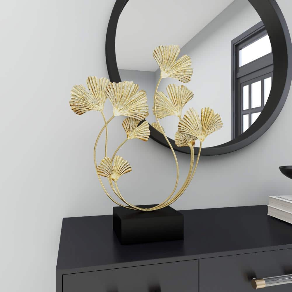 18  x 22  Gold Metal Curved Floral Sculpture  by DecMode