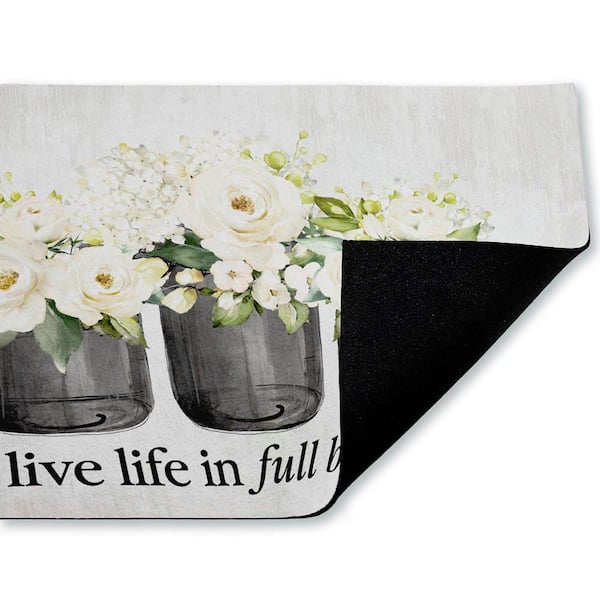 Life In Full Bloom Flowers White 18 in. x 30 in. Polyester Non-Slip Outdoor Door Mat