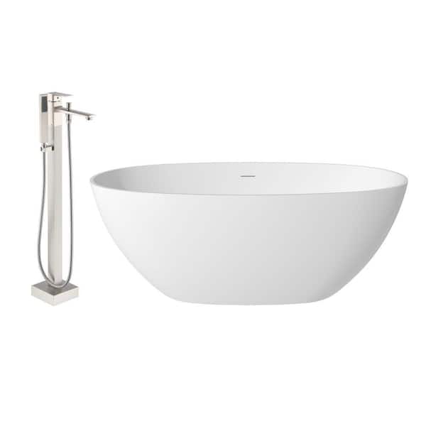 CASAINC 59.45 in. x 29.33 in. Soaking Flatbottom Non-Whirlpool Bathtub with Center Drain and Shower Faucet in Matte White