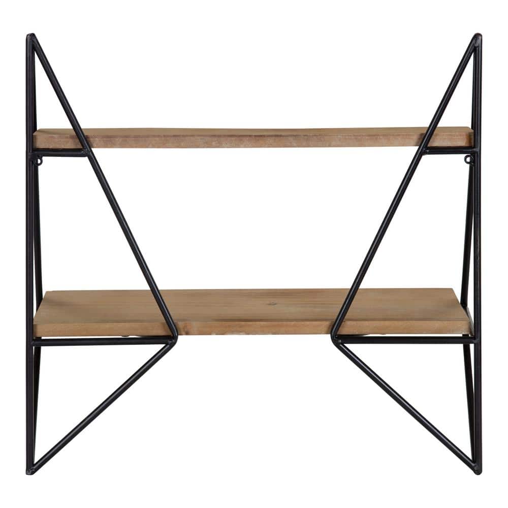 Rustic Brown and Black Two-Tier Floating Wall Shelf